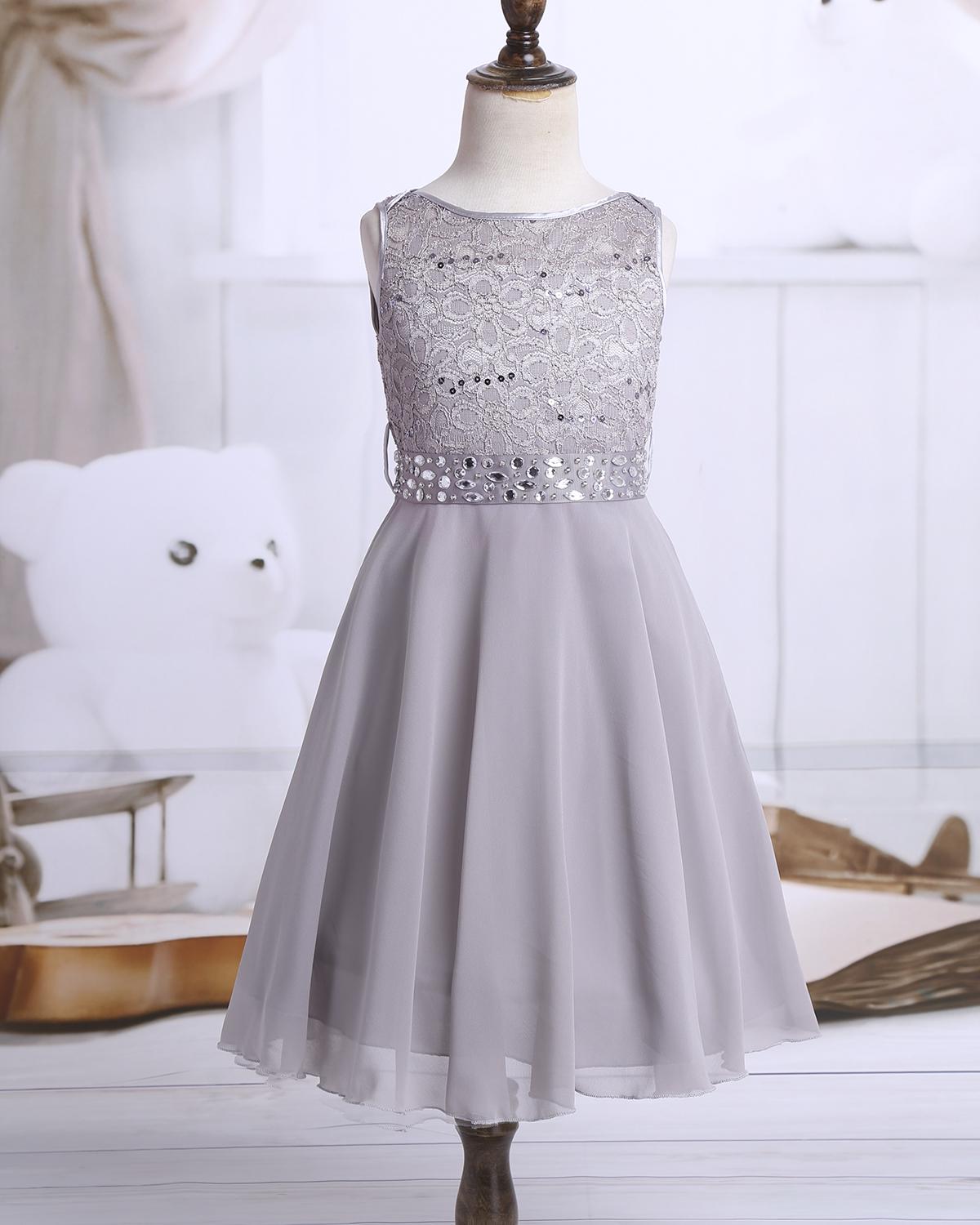 

Кружевное шифоновое платье для девочек от 2 до 14 лет 3-4 Years серый