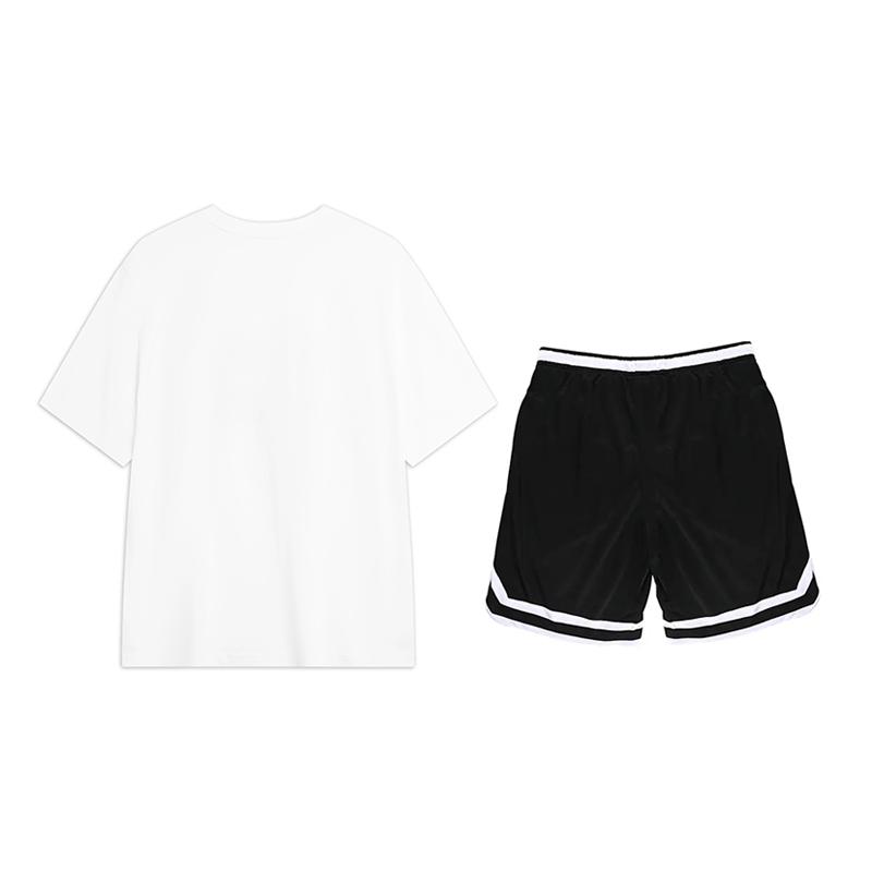 Li-Ning Fashion Solid Color Loose Short Sleeve Comfortable Simple Shorts Casual Sports Suit Unisex Suit AHSU711-2+YAPV001-1