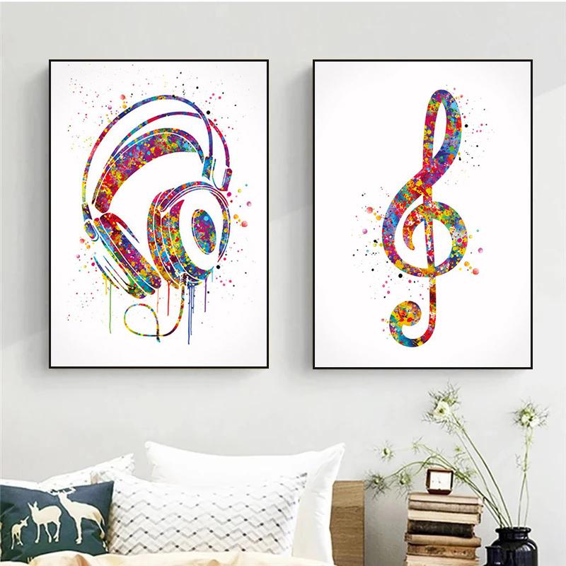 Music Notation Equipment Watercolor Poster Print Music Art Vintage Picture Wall Art Canvas Painting for Home Room Decor Cuadros
