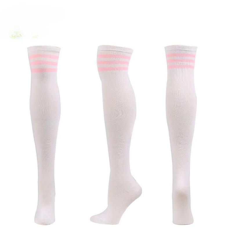 JK Kvinna Cosplay Strumpbyxor Rosa Vita Ränder Lolita Långa Strumpor Över Knä Lårhöga Strumpor Kvinnor Kompressionsstrumpor