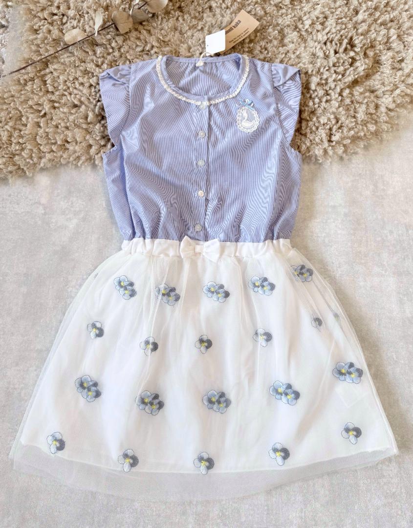 

[USED] karamell kaka one-piece dress, docking style, tulle embroidery, pansy