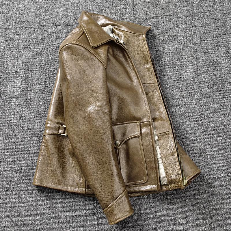 Thickened Head Layer Cowhide Leather Genuine Leather Men's Leather Jacket Handsome Lapel Jacket Trendy Autumn and Winter Jacket
