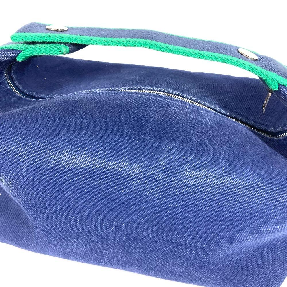 HERMES Bridea Black GM pouch vanity bag H logo Hand Bag cotton blue/Green