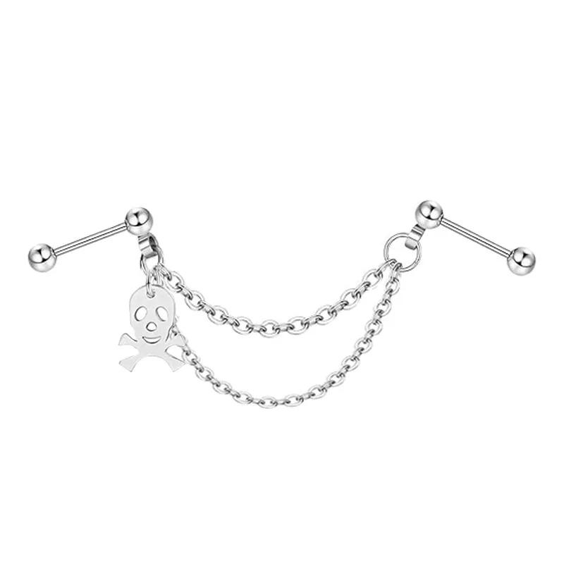 Screw Ball Fashion Piercing Earrings Stainless Steel L Chain Zircon Moon Heart-shaped Earbone Stud