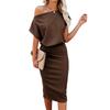 Women’s Off Shoulder Ribbed Knit Midi Dress Casual Loose Fit Short Sleeve Elegant Solid Pattern