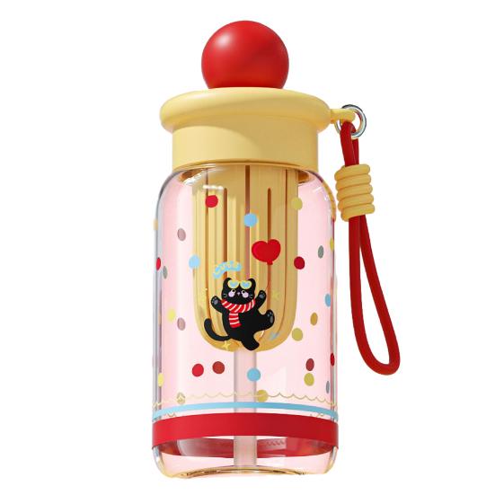 

500ML Large Capacity Cartoon Water Bottle with Straw Heat-Resistant Leakproof Transparent Portable Lightweight Outdoor Sports Travel Drinking Cup жовтий