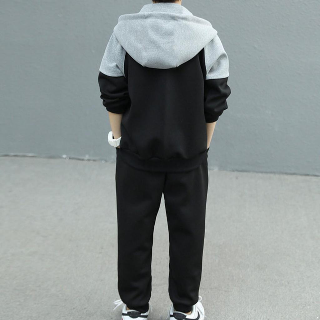 Tuta da bambino a blocchi di colore per bambini, felpa con cappuccio, cerniera, giacca, pantaloni, abito casual, abbigliamento per bambini per la primavera autunno