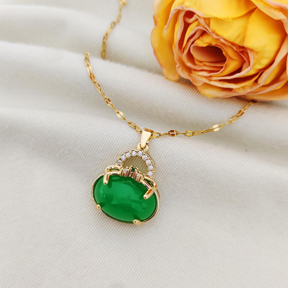 Kupfervergoldete Goldanhänger-Halskette mit grünem Zirkon-Kürbisdesign – Nicht verblassendes, hochwertiges Damen-Modeaccessoire im chinesischen Stil.