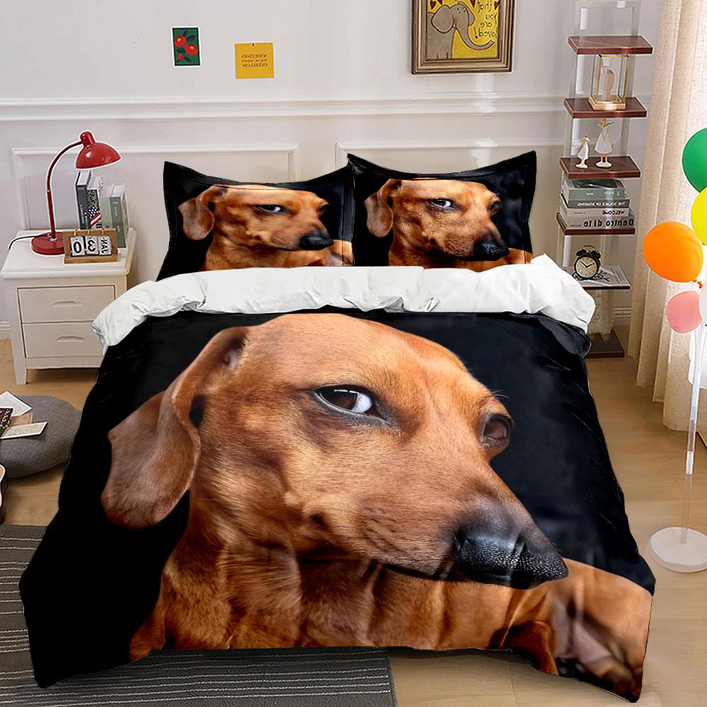 Brown Dachshund On Black Background Bedding Duvet Cover Set (1*Duvet Cover 2*Pillowcases, Without Duvet Insert)