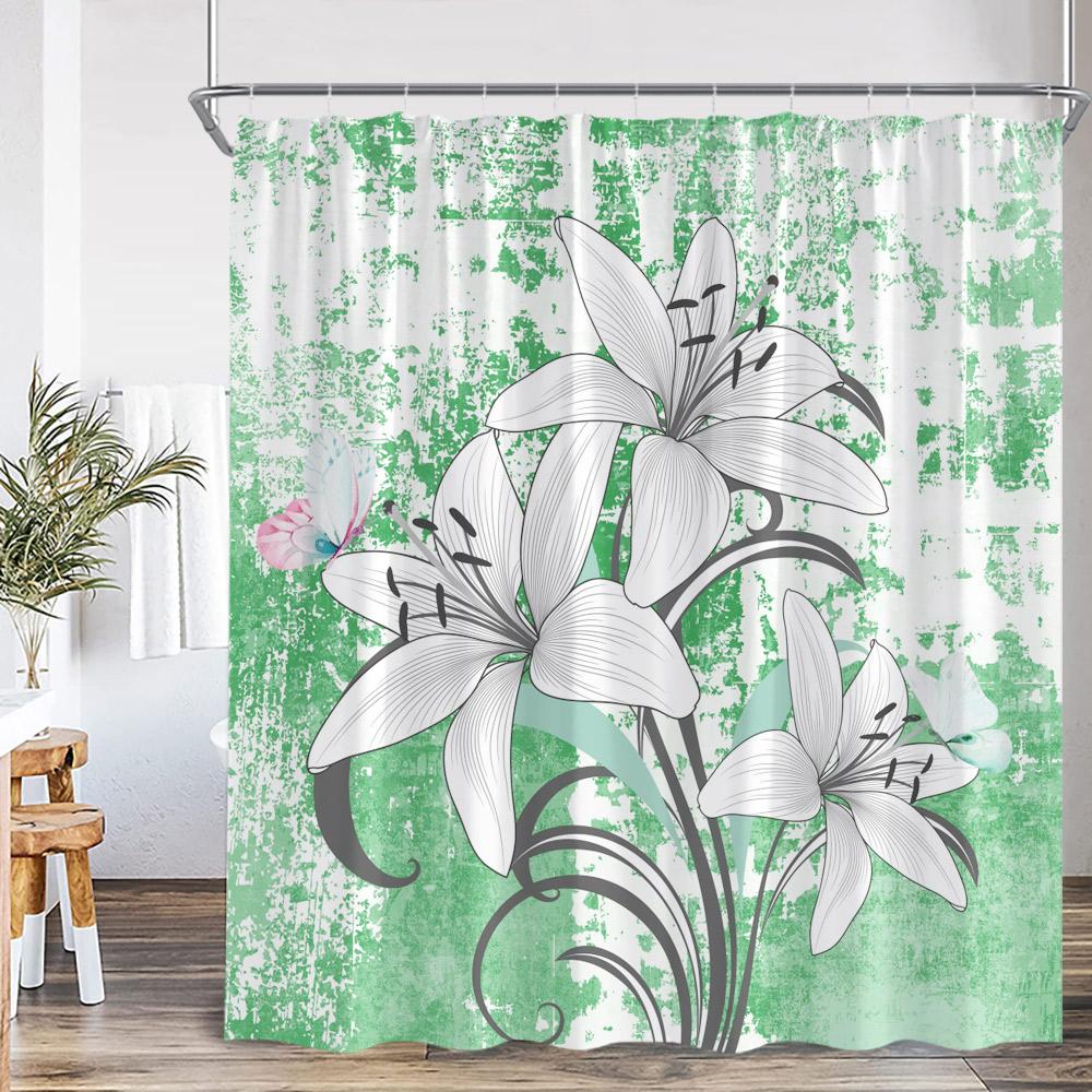 

Lily Flower Vintage Shower Curtain White Lilies Floral Colorful Background Nature Plant Bath Decor Art Polyester Bathtub Curtain 90x180cm-35x70in