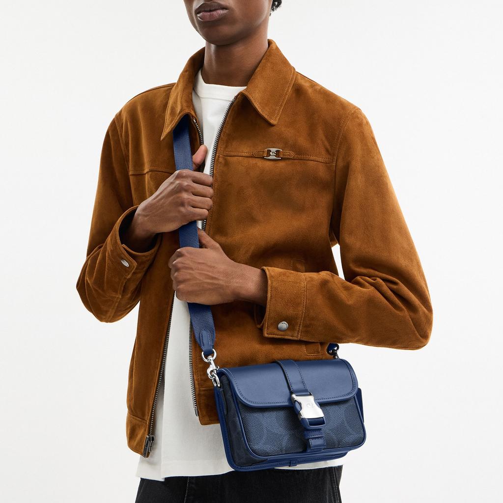 Coach Signature Canvas Mini Crossbody Bag with Buckle Closure & Adjustable Strap for Daily & Travel Use