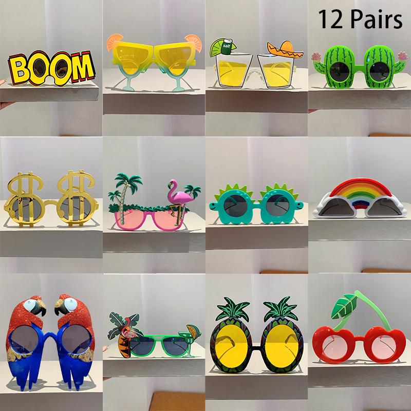 12 Pairs Set Cute Beach Sunglasses Funny Summer Vacation Shades Women Men Fashion Rave Sun Glasses