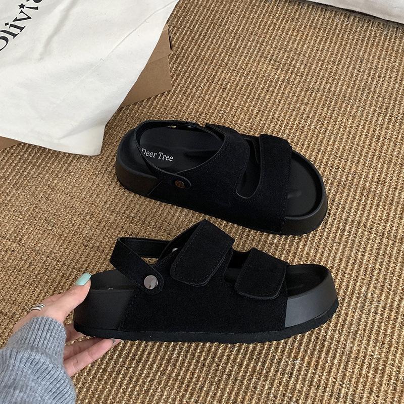 Fashion Versatile Platform Sandals Women's New Summer Wear with Skirt Black Half Slippers