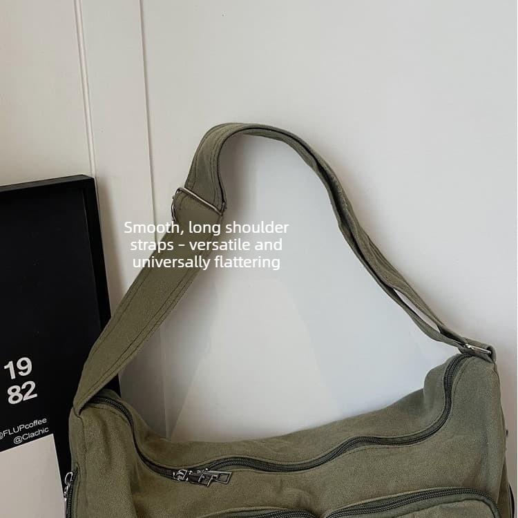 Washed Canvas Multi-pocket Messenger Bag Women's Shoulder Bag