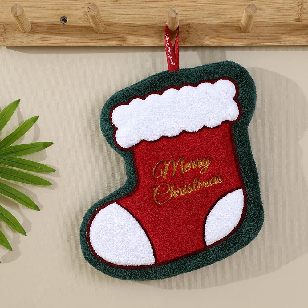 Creative Xmas Hanging Hand Towel Kawaii Santa Claus Handkerchief Kitchen Cleaning