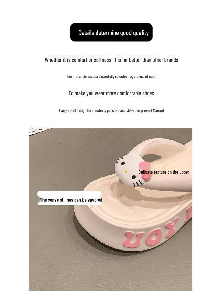 EVA Thick-Soled Cute Cartoon Kitten Clip-Toe Women's Flip-Flops - Summer Outdoor Height-Increasing Sandals