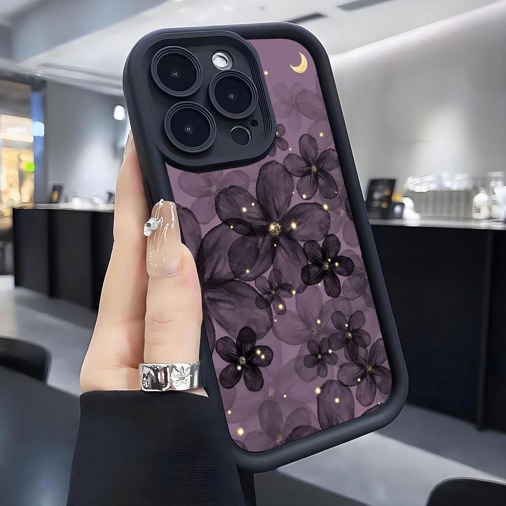 Black Flower on Purple Background Phone Case for iPhone 14-17 Pro Max