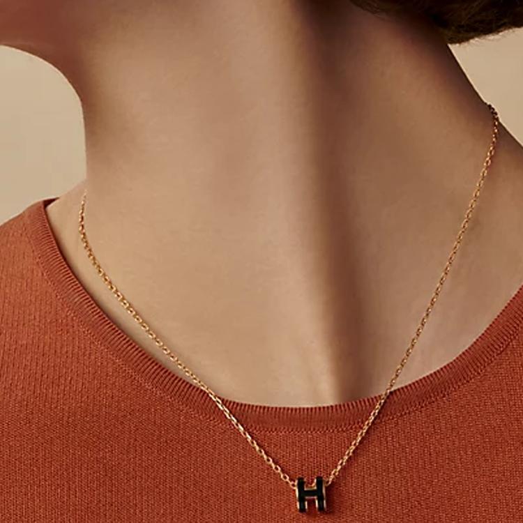 Hermes Collana con Ciondolo Mini Pop H da Donna Oro Rosa Arancione H147992FOB8