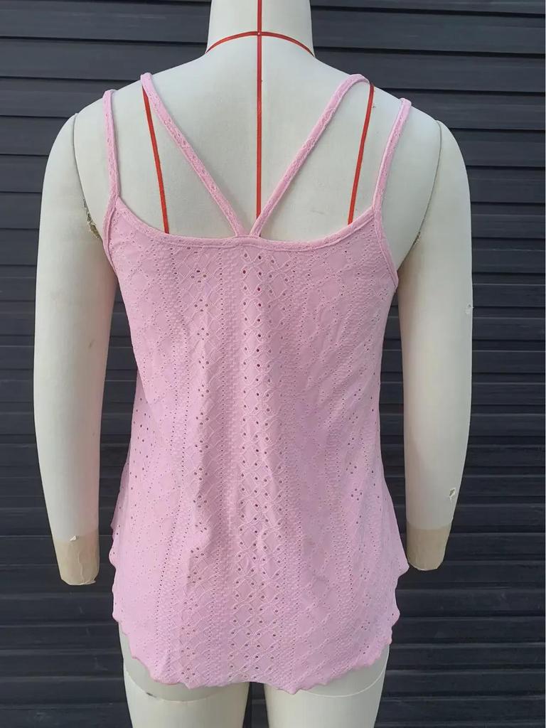 2023 Summer Women's Solid Color Button Camisole with Hollow Out Design