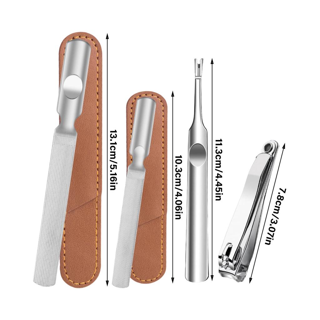 4 Pieces Stainless Steel Nail File Nail Cutter Cuticle Nail Pusher and Trimmer Nail Cuticle Fork With Comfortable Grip