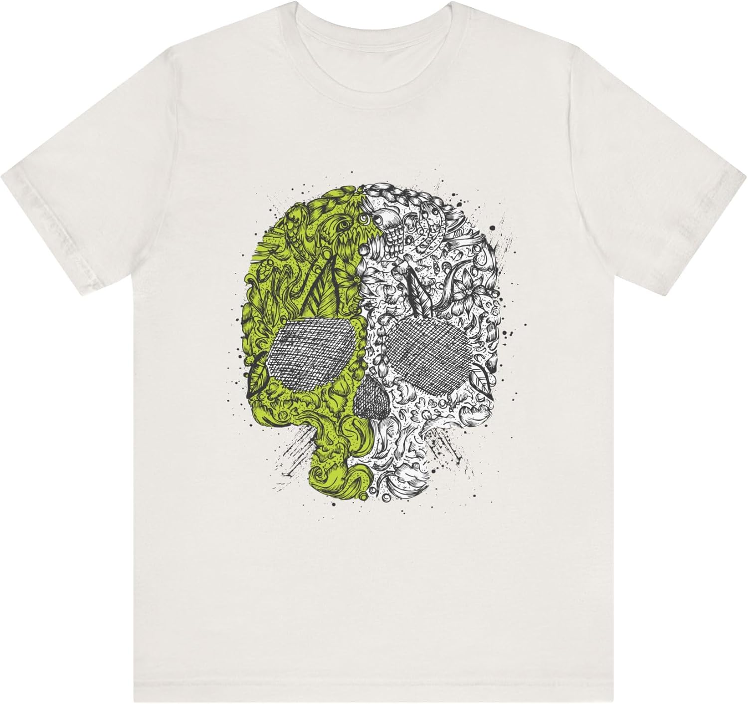 Green Skull Graphic Design Tee, Skull Shirt, Vintage Tees, Art Design T-Shirt, Vintage Graphic Tee, Art Shirts with Skulls S
