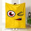 Yellow Background with a Winking Cartoon Face, Red Eye, and Open Mouth. for All Seasons Blanket Lunch Break Throw Gift