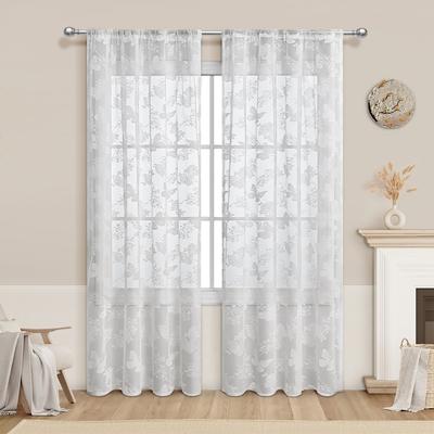 Tende bianche con ricamo a farfalla, in pizzo trasparente, per porte e finestre, eleganti tende trasparenti a farfalla per matrimoni, tasca per asta per portafinestra, 2 pannelli