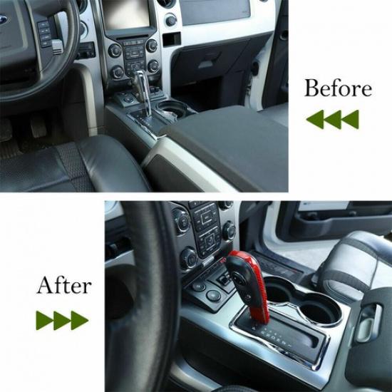 Car Gear Shift Knob Trim Sticker Decal Trim Cover for Ford F150 09-14 Red Carbon