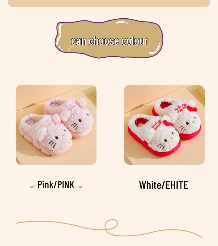 Sanrio Kids Winter Princess Slippers: Cute, Non-slip, Warm Heel, Parent-Child Indoor Shoes for Girls.