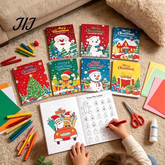 Stocking Stuffers for Kids 8PCS Christmas Themed Coloring Book, Educational Activities Thickened Paper Fun Pages Parties Craft Supplies, Creative