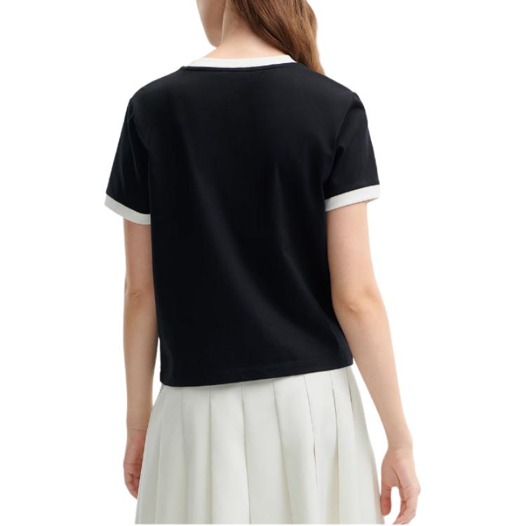 FILA Original Color Block Letter Sports Crew Neck Pullover Breathable Short Sleeve T-Shirt Women T-Shirts Black F11W429113FBK