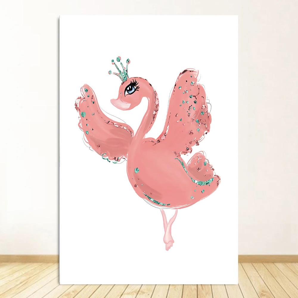 Little Princess Ballerina Canvas Poster Pink Swan Print Painting Nursery Wall Art Posters Ballet Girl Picture Baby Room Decor