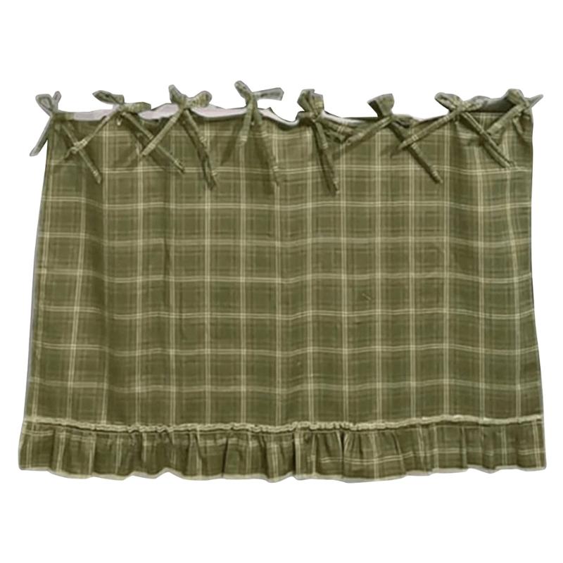 Handmade Oven Curtain With Ruffle Trim And Ribbon Ties Cabinet Dish Washer Hide Skirt Cover For Farmhouse Kitchen Decors