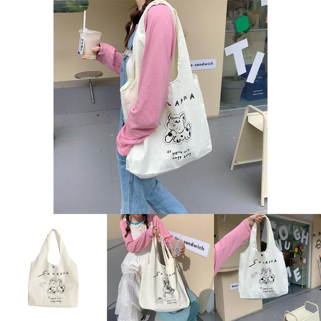 Adorable Cartoon Canvas Tote Bag For Girls With Cute Rabbit Shoulder Bag Design