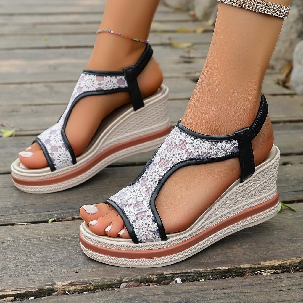 Women Sandals New Platform Wedge Open Toe Shoes Women Mesh Stylish Open Toe High Heels Sandals Slides Women Sandalias De Mujer