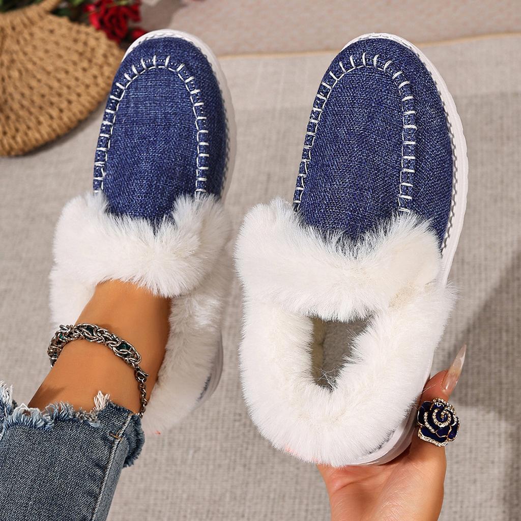 Women's Large Size Soft Sole Winter Warm Fur One Snow Boots Padded Lined Ankle Boots Anti-slip Hiking Casual Sports Cotton Boots Loafers
