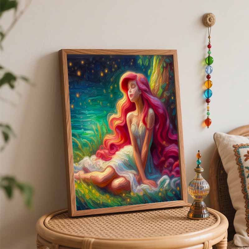Disney Little Mermaid Oil Painting Kit, Magical Forest Home Decor Handmade Gift for Adults DIY Art Craft Wall Hanging Decor Craft