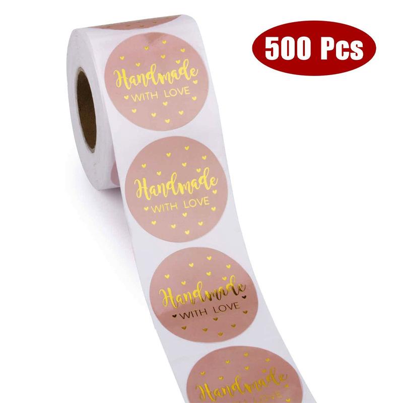 50-500Pcs Handmade With Love Kraft Paper Stickers 25Mm Round Adhesive Labels Baking Wedding Decoration Party Decoration Sticker