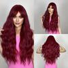 ALAN EATON Synthetic Wigs Long Wavy Hairstyle Pink Color Full Wigs with Bangs for Women Heat Resistant Fiber Wig