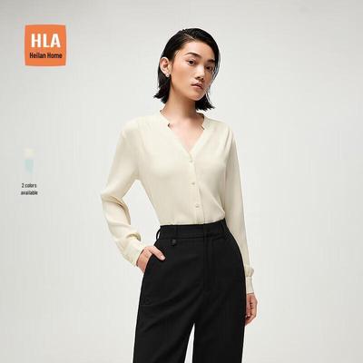 HLA Women's Spring V-Neck Relaxed Fit Long-Sleeve Shirt