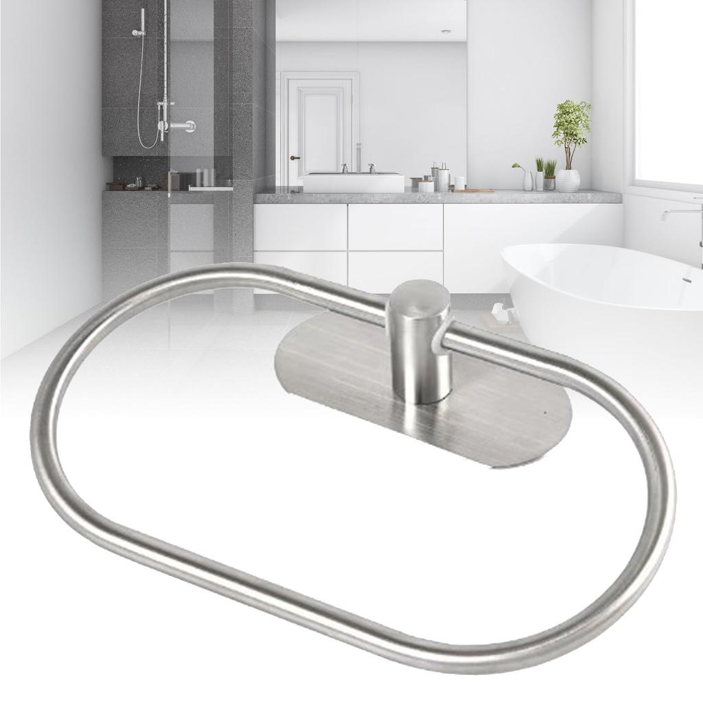 Towel Ring Stainless Steel Wall Mount Punch Free Installation Modern Oval Towel Holder Silver