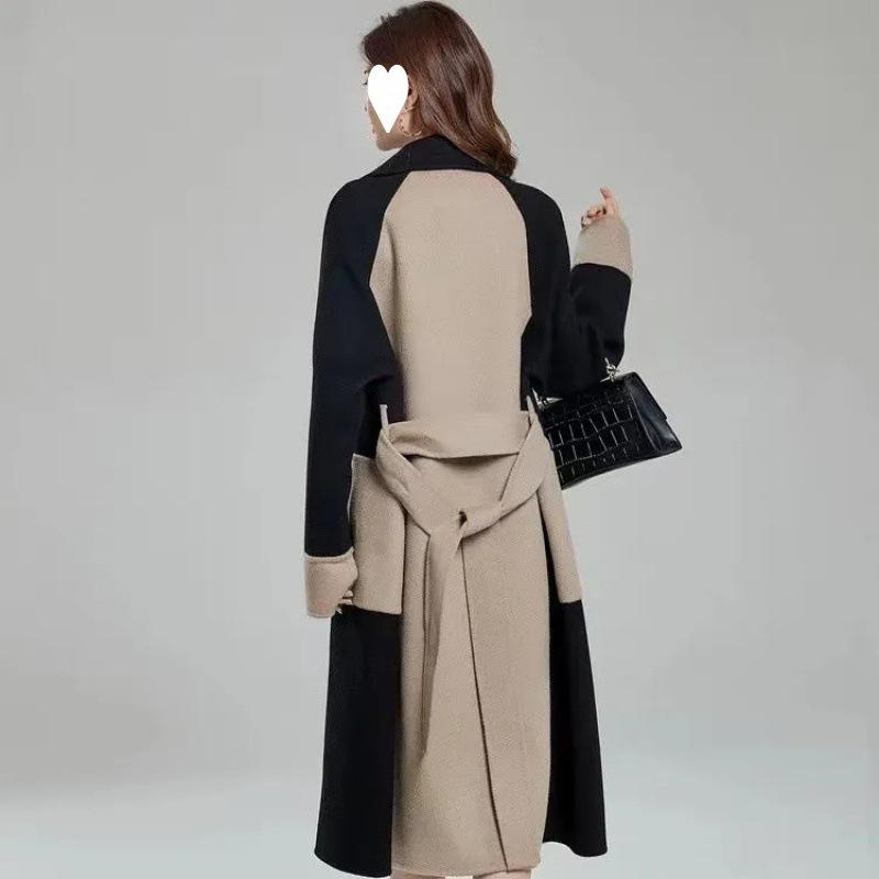 Ullkåpe Dame Lang Vinter Ny Dobbeltsidig Fløyel Hepburn-stil Slim Kåpe