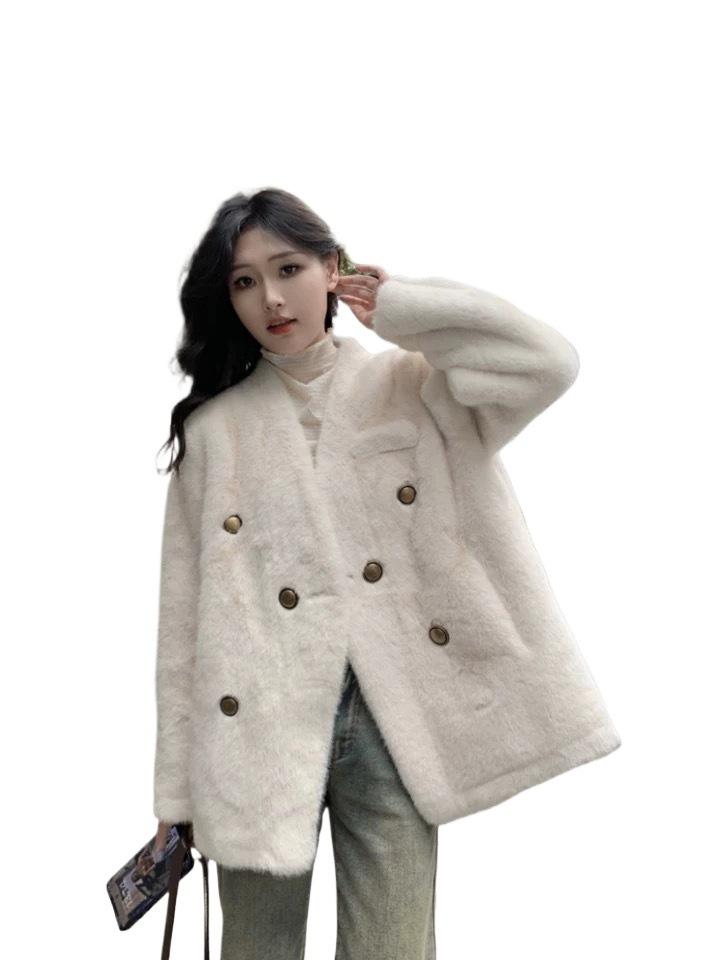 Winter new imitation mink short collar fur integrated imitation mink plush fur fur coat women