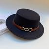 Hat Female British Autumn and Winter Celebrity Retro Versatile Jazz Hat Flat Top Felt Hat Black Wool Top Hat