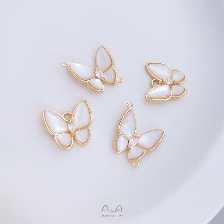 Abalone Butterfly Double Pendant 14K Gold-Filled Necklace & Bracelet Shell Charm Set