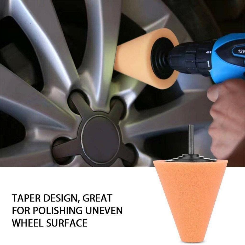 3" Sponge Foam Drill Polishing Cone Ball Pad Kit Bendable Washable Reusable Car Hub Waxing Buffing Wheel Polisher