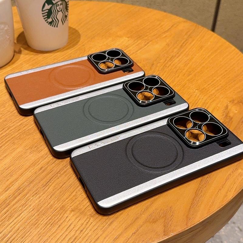 For Xiaomi 15 Case Compatible with MagSafe Splicing Color PC+PU Leather Phone Back Cover