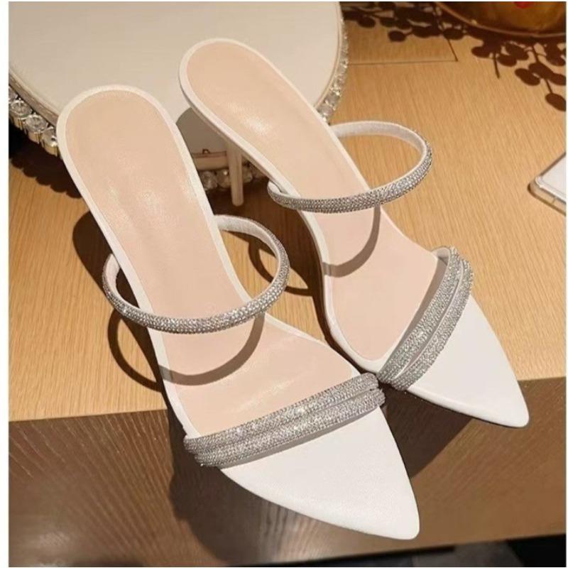 Fashion Shoes Woman 2025 Summer New Black Diamond Decorative Women's Sandals Outerwear Fashion Open Toe Thin Heels Slippers