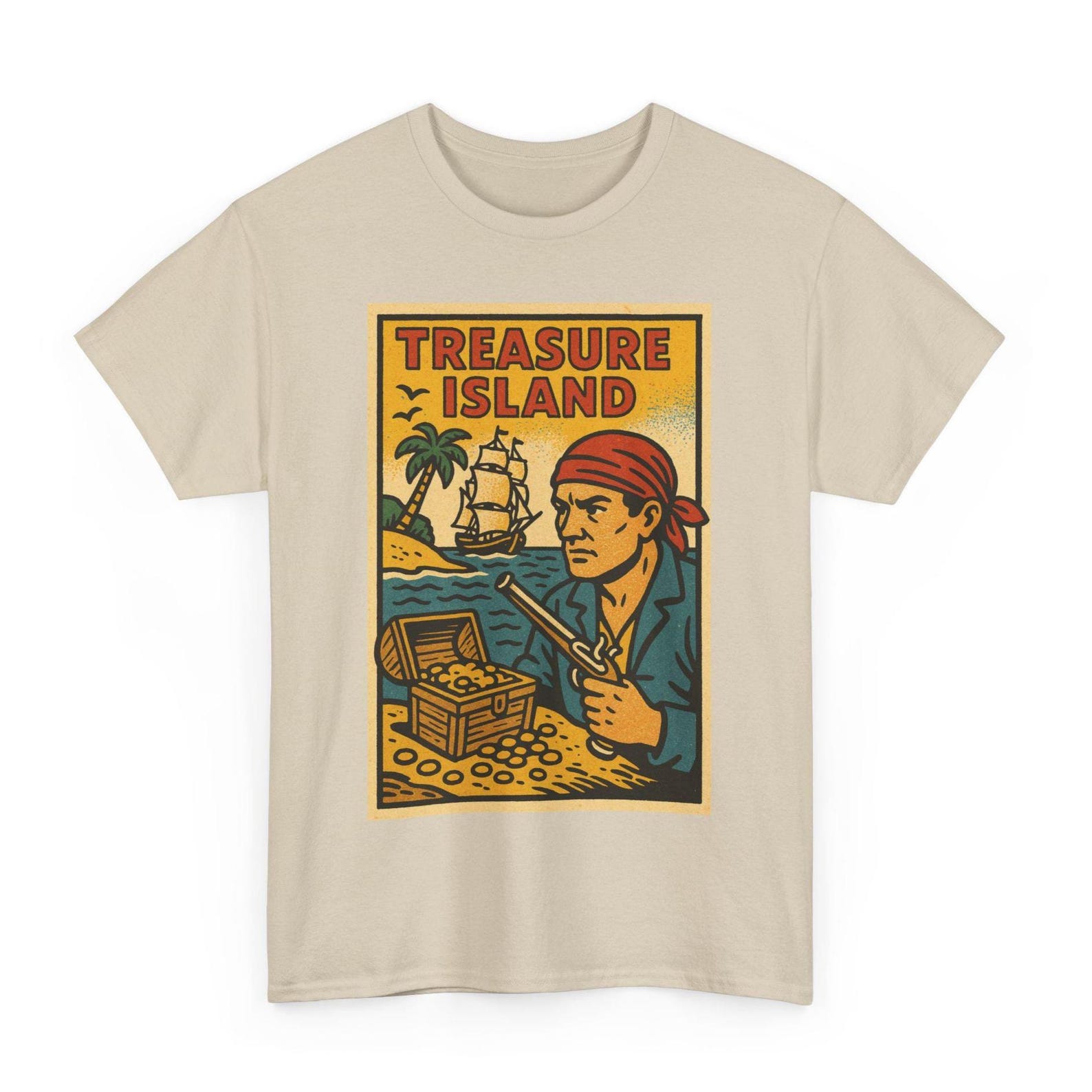 Treasure Island Comic T-Shirt: Retro Pirate Graphic Tee S