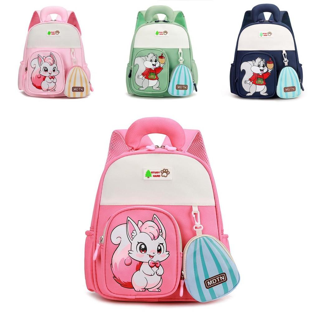 Cartoon Squirrel Pattern Kids Girl Backpack With Oxford Fabric For School Learning